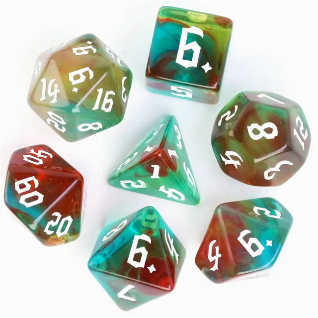 DND Würfelset „4 Farben“ Polyeder Acryl Würfel 7 teilig für Dungeons and Dragons und RPG