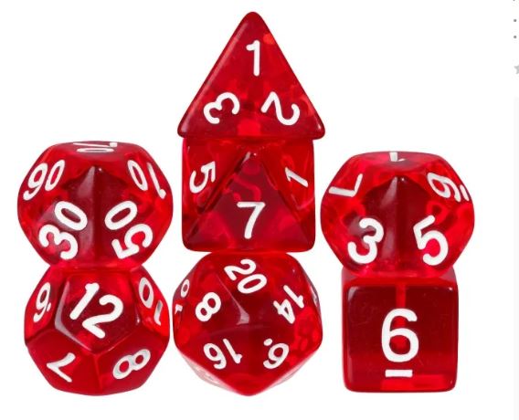 DND Würfelset"Acryl einfarbig" - Würfel für Dungeons & Dragons Rot