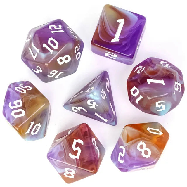 DND Würfelset „4 Farben“ Polyeder Acryl Würfel 7 teilig für Dungeons and Dragons und RPG