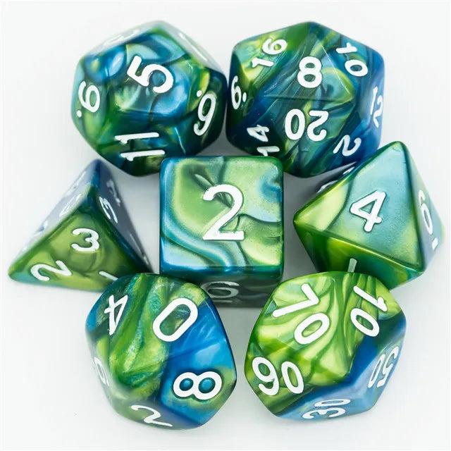DND Würfelset „Farbmix“ Polyeder Acryl Würfel 7 teilig für Dungeons and Dragons und RPG