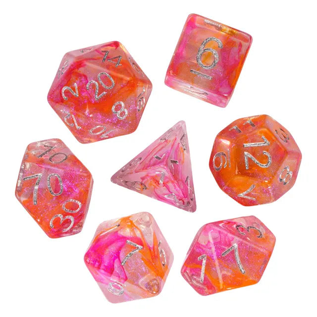 DND Würfelset „Glitzerwirbel“ Polyeder Acryl Würfel mit Glitter Effekt