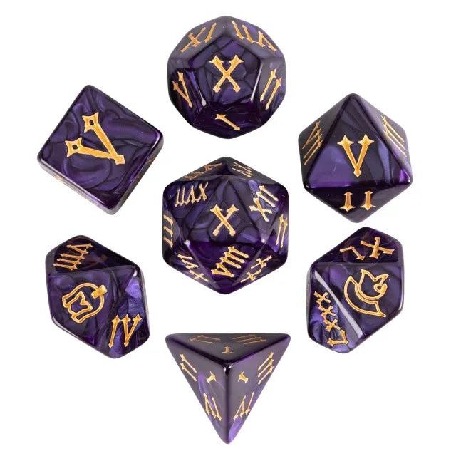 DND Würfelset „Römisches Marmor“ Polyeder Acryl Würfelset mit römischen Zahlen