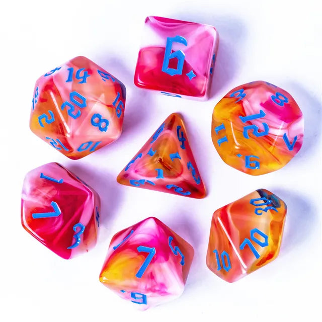 DND Würfelset „4 Farben“ Polyeder Acryl Würfel 7 teilig für Dungeons and Dragons und RPG