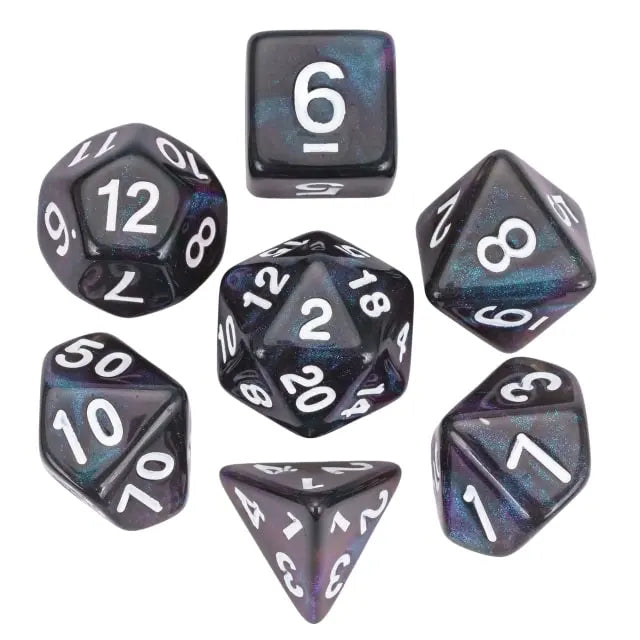 DND Würfelset „Durchsichtiger Glitzer“ Polyeder Acryl Würfel 7 teilig für Dungeons and Dragons und RPG