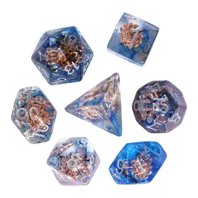 DND Würfelset „Klassenwürfel“ Resin Polyeder Würfel 7 teilig mit Klassenlogo