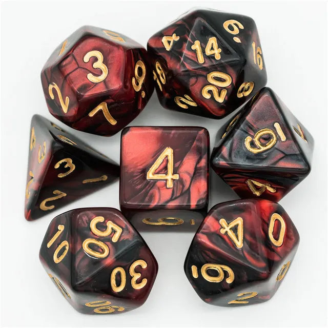 DND Würfelset „Farbmix“ Polyeder Acryl Würfel 7 teilig für Dungeons and Dragons und RPG