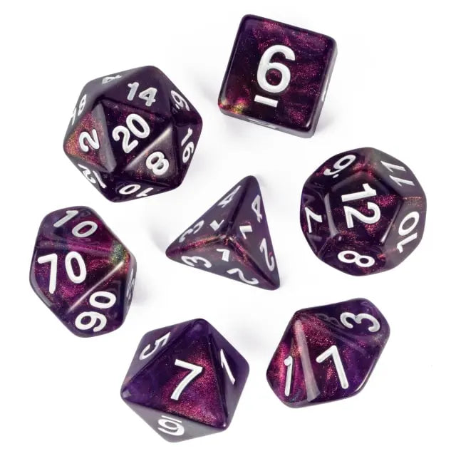DND Würfelset „Durchsichtiger Glitzer“ Polyeder Acryl Würfel 7 teilig für Dungeons and Dragons und RPG