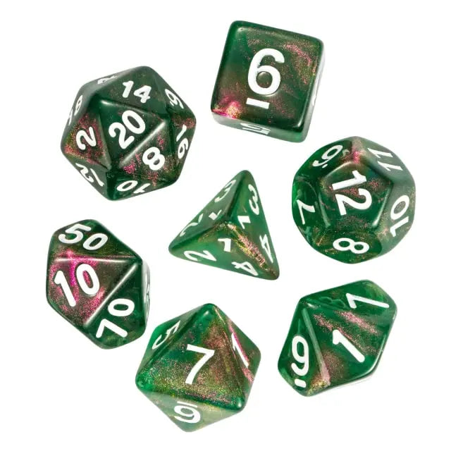 DND Würfelset „Durchsichtiger Glitzer“ Polyeder Acryl Würfel 7 teilig für Dungeons and Dragons und RPG