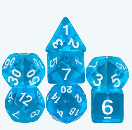 DND Würfelset"Acryl einfarbig" - Würfel für Dungeons & Dragons Blau