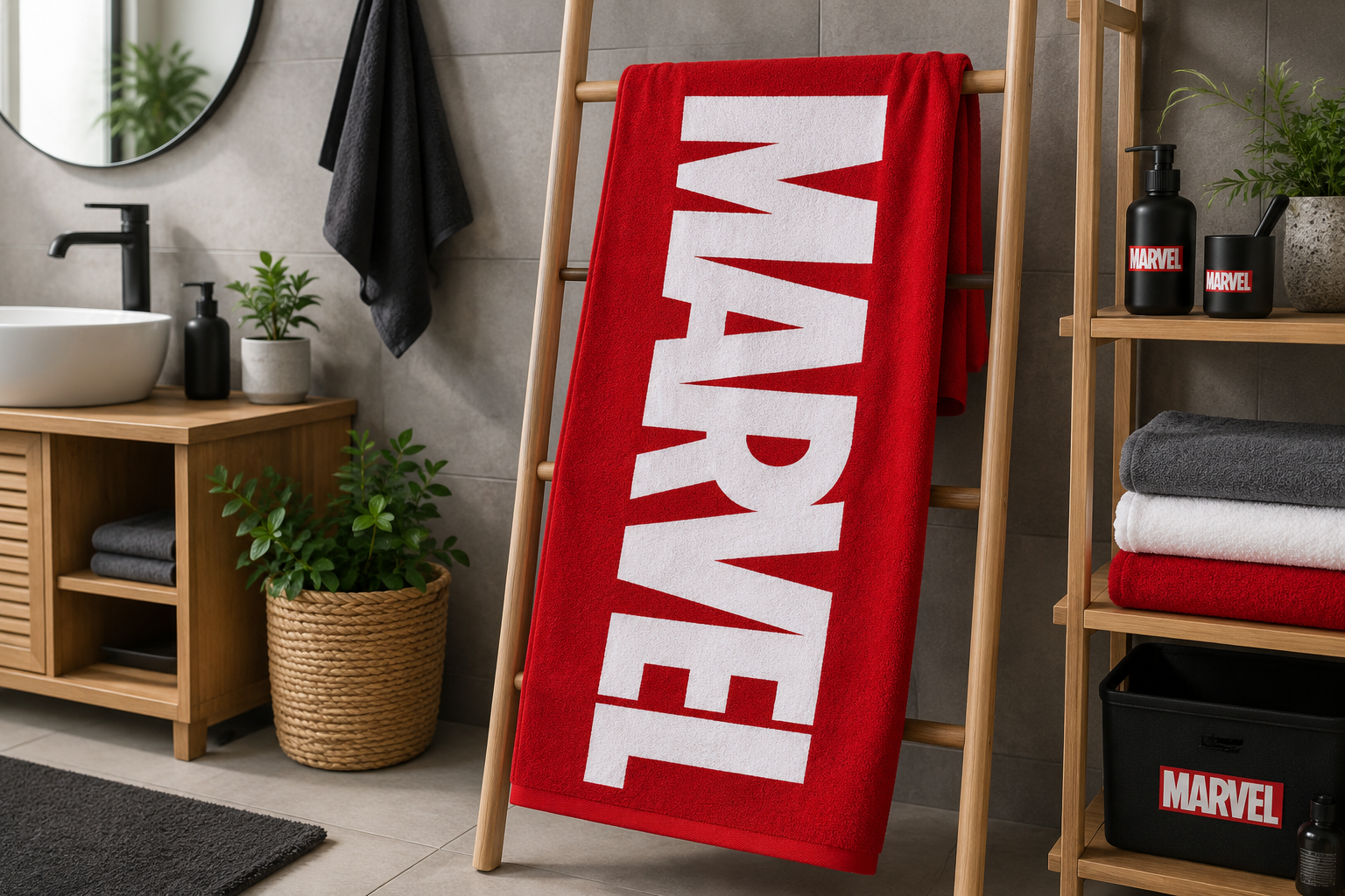 Marvel Handtuch, 70x140, Rot mit Marvel Logo, Baumwolle