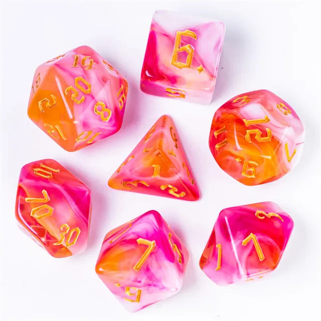 DND Würfelset „4 Farben“ Polyeder Acryl Würfel 7 teilig für Dungeons and Dragons und RPG