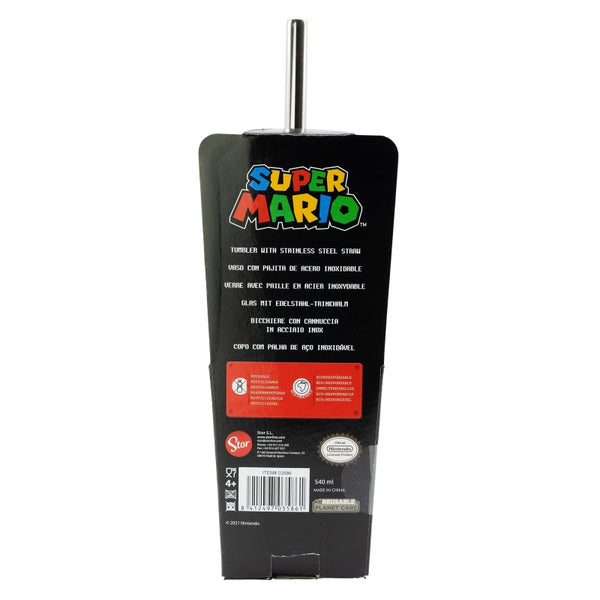 Super Mario - Powerpilz - Trinkbecher mit Edelstahl Strohhalm