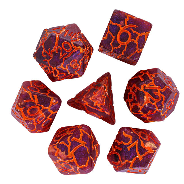 DND Würfelset „Crackle“ Resin Polyeder Würfel 7 teilig für Dungeons and Dragons und RPG