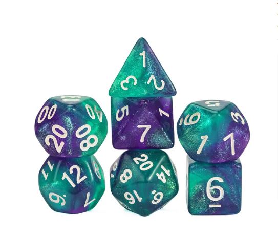 DND Würfelset “Blend Glitter Dice” – Würfel für Dungeons & Dragons (Grün/Blau)