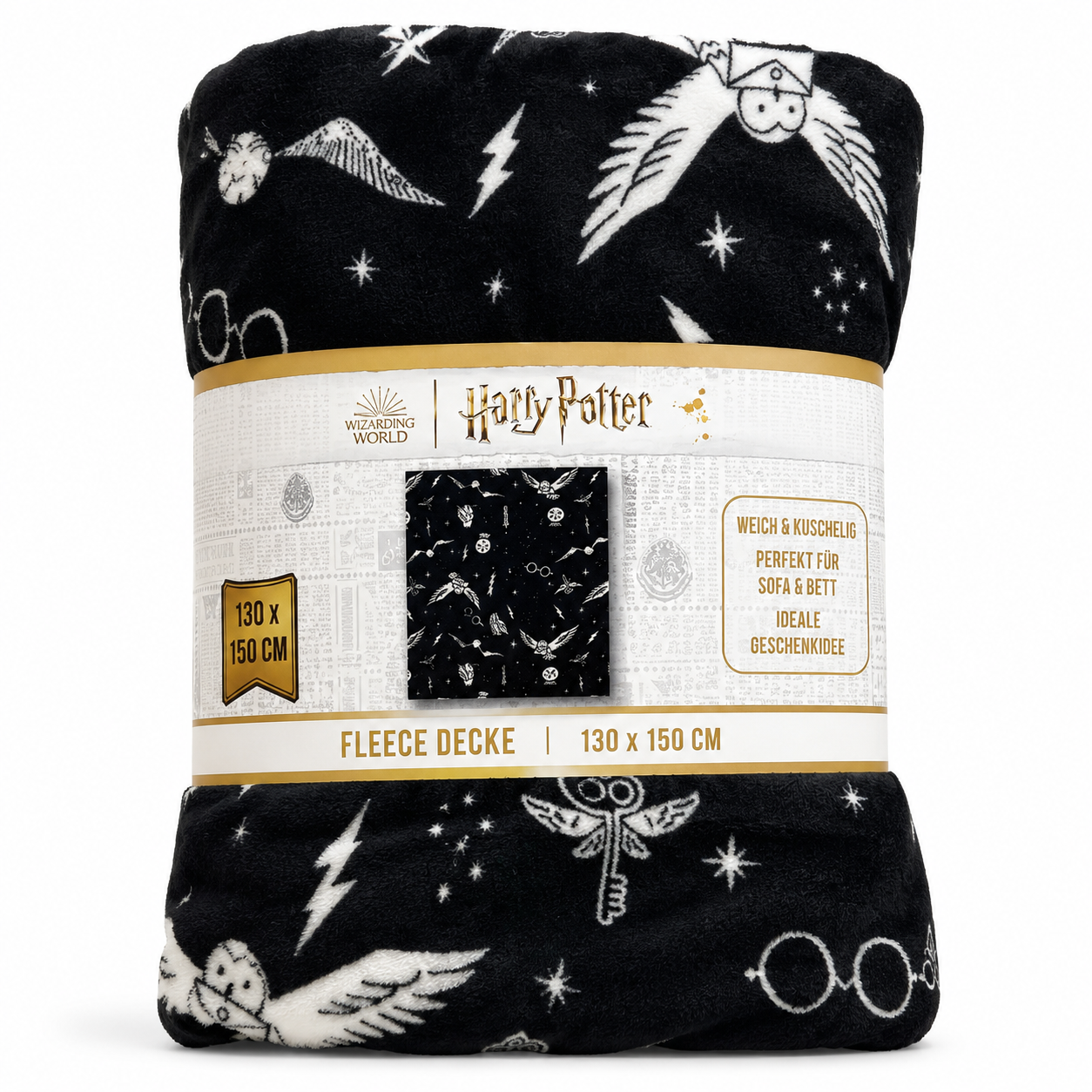 Harry Potter - Fleecedecke Supersoft - schwarz/weiß - 130x150 cm