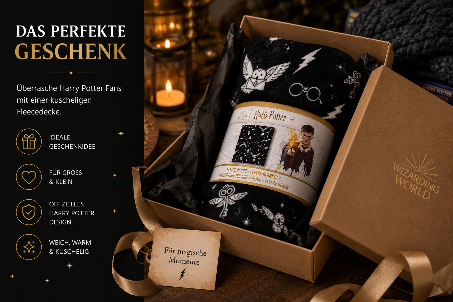Harry Potter - Fleecedecke Supersoft - schwarz/weiß - 130x150 cm