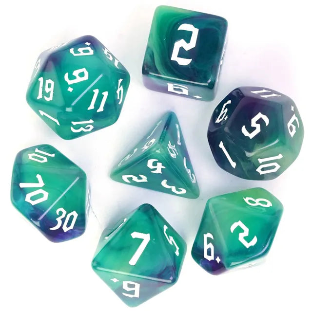 DND Würfelset „4 Farben“ Polyeder Acryl Würfel 7 teilig für Dungeons and Dragons und RPG