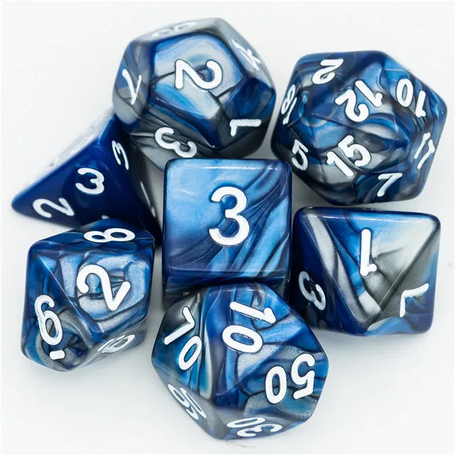DND Würfelset „Farbmix“ Polyeder Acryl Würfel 7 teilig für Dungeons and Dragons und RPG