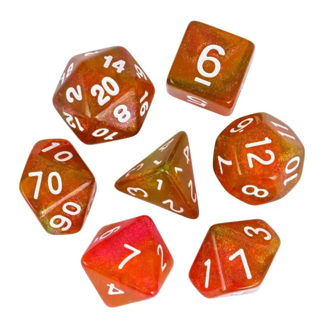 DND Würfelset „Durchsichtiger Glitzer“ Polyeder Acryl Würfel 7 teilig für Dungeons and Dragons und RPG