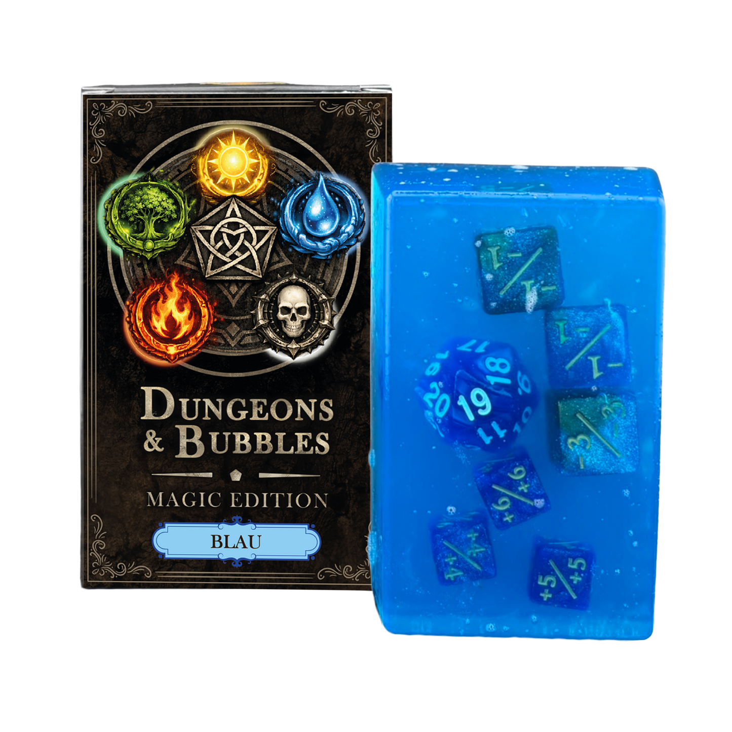 Seife mit Magic Würfeln - Geschenk für Magic Spieler, Magic Zubehör, Blau