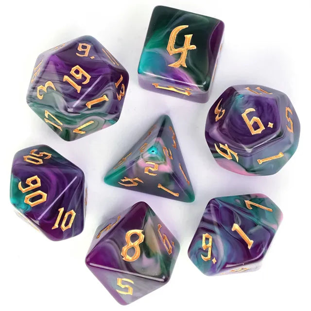 DND Würfelset „4 Farben“ Polyeder Acryl Würfel 7 teilig für Dungeons and Dragons und RPG