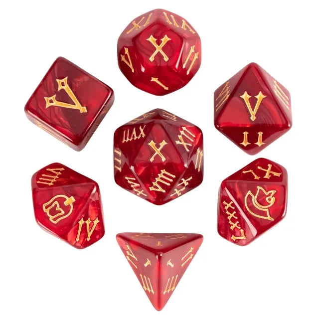 DND Würfelset „Römisches Marmor“ Polyeder Acryl Würfelset mit römischen Zahlen