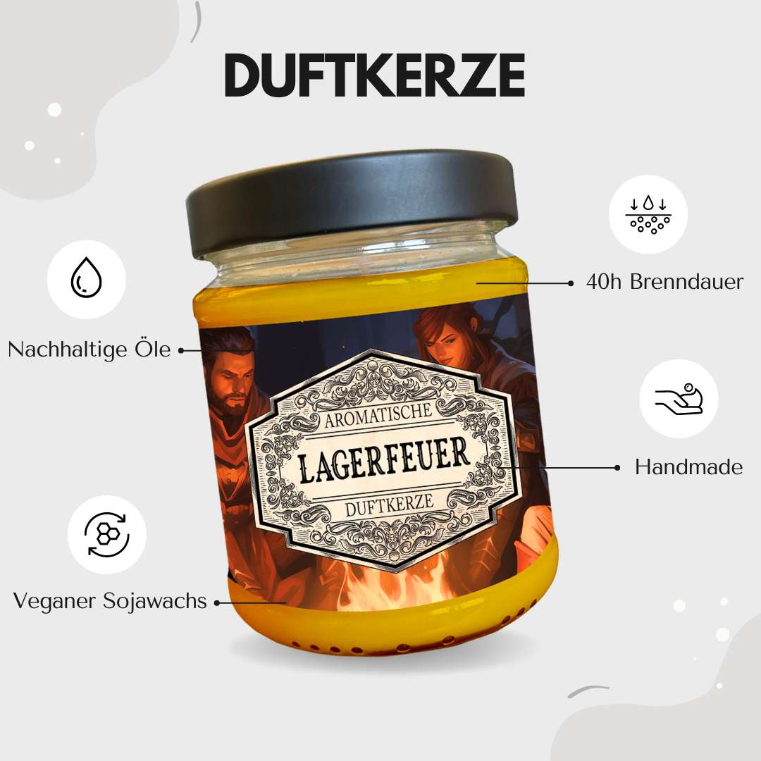 Duftkerze Lagerfeuer mit Überraschungswürfel - Fantasy Scents