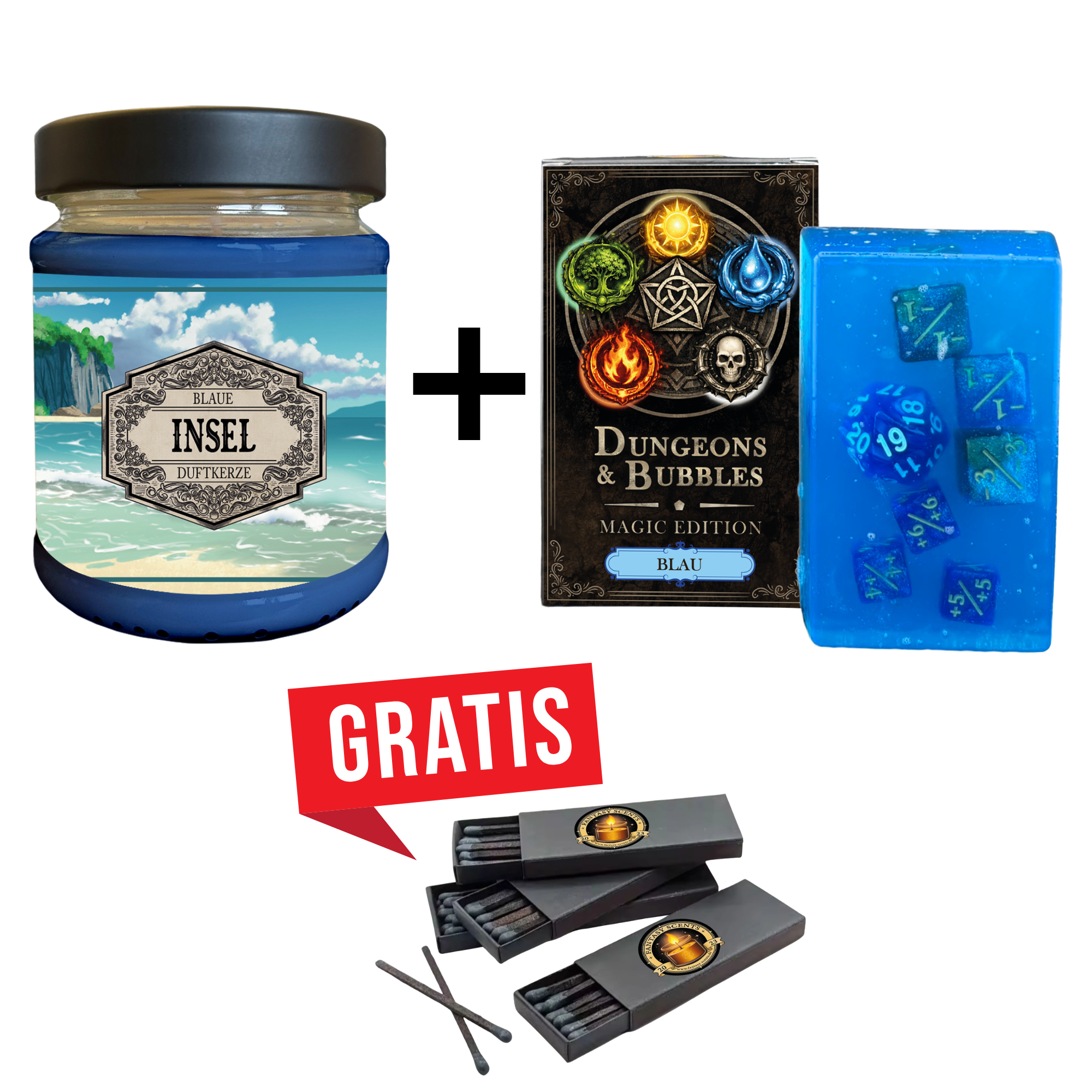 Magic Edition Geschenkset Blau mit Duftkerze, Seife & Würfeln