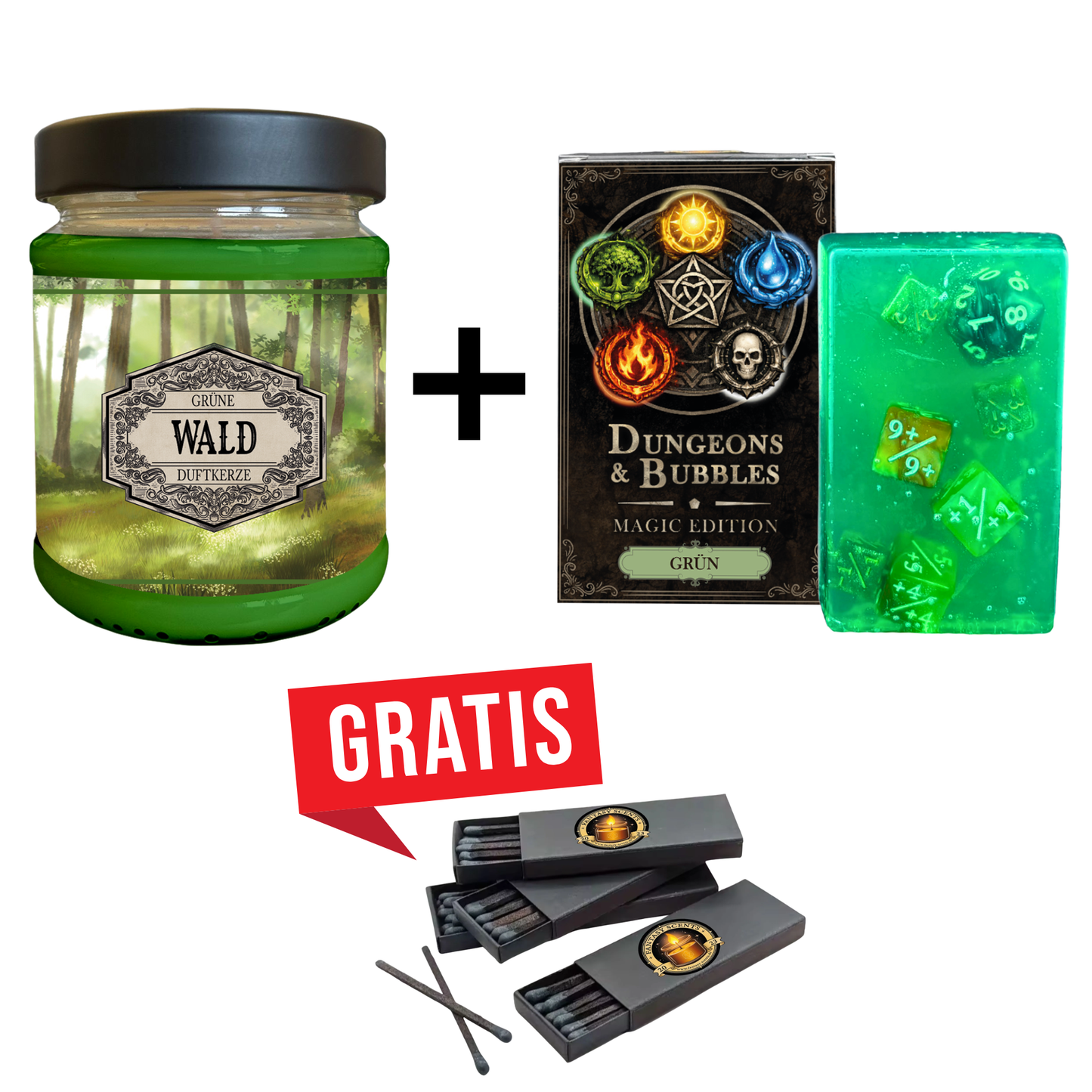 Magic Edition Geschenkset Grün mit Duftkerze, Seife & Würfeln