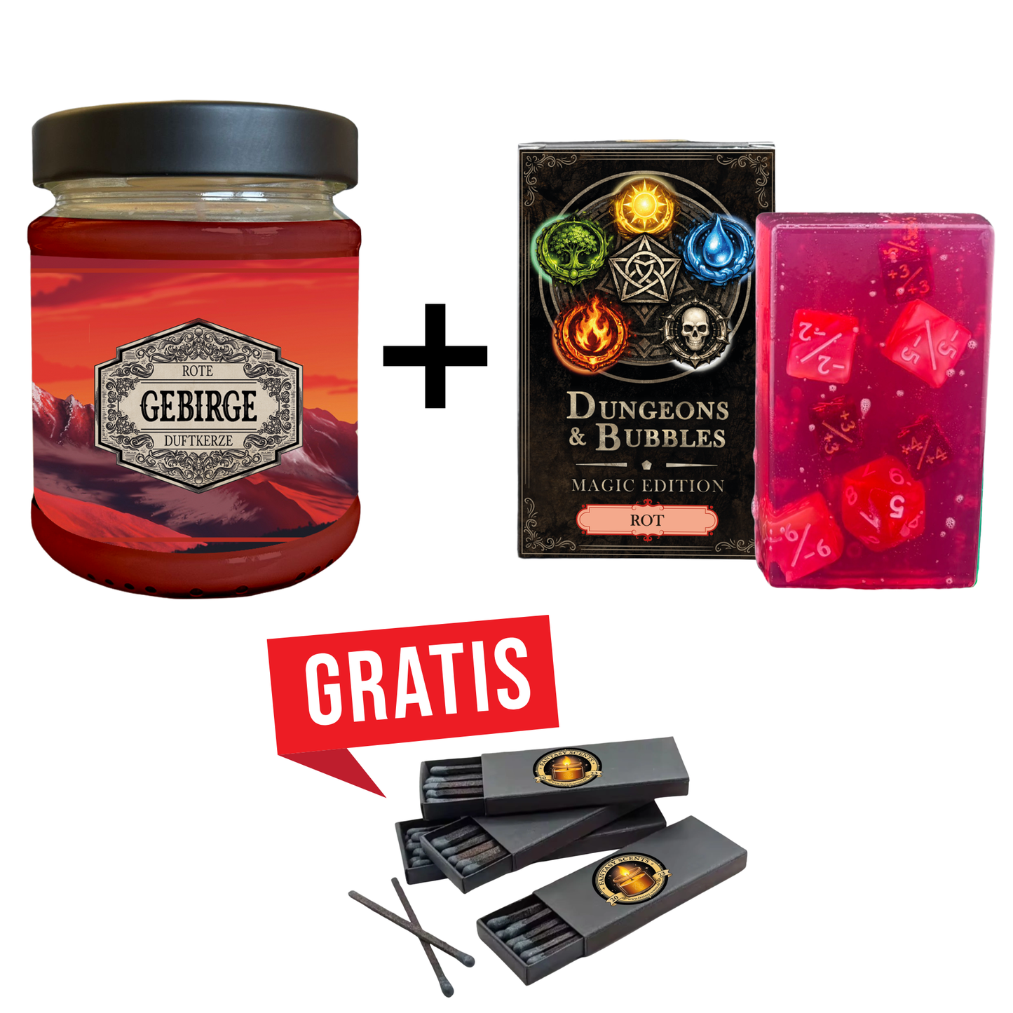 Magic Edition Geschenkset Rot mit Duftkerze, Seife & Würfeln
