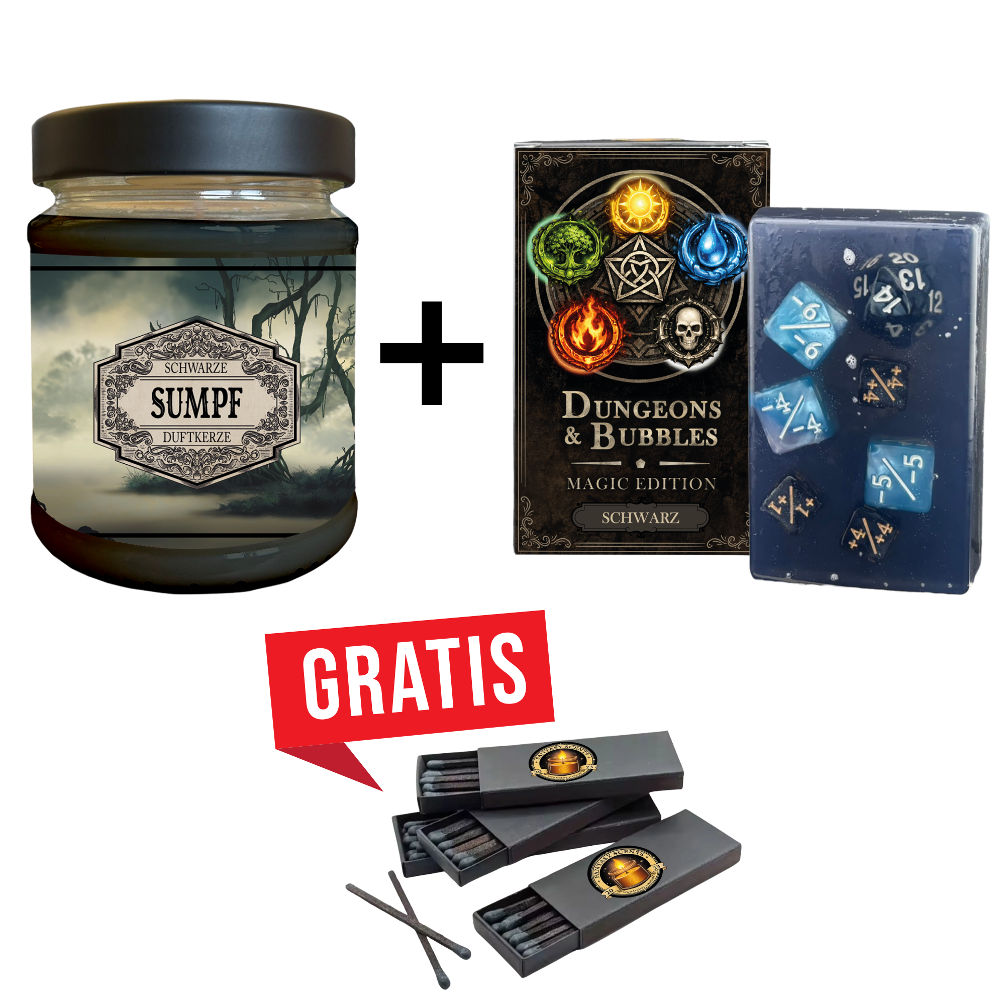 Magic Edition Geschenkset Schwarz mit Duftkerze, Seife & Würfeln