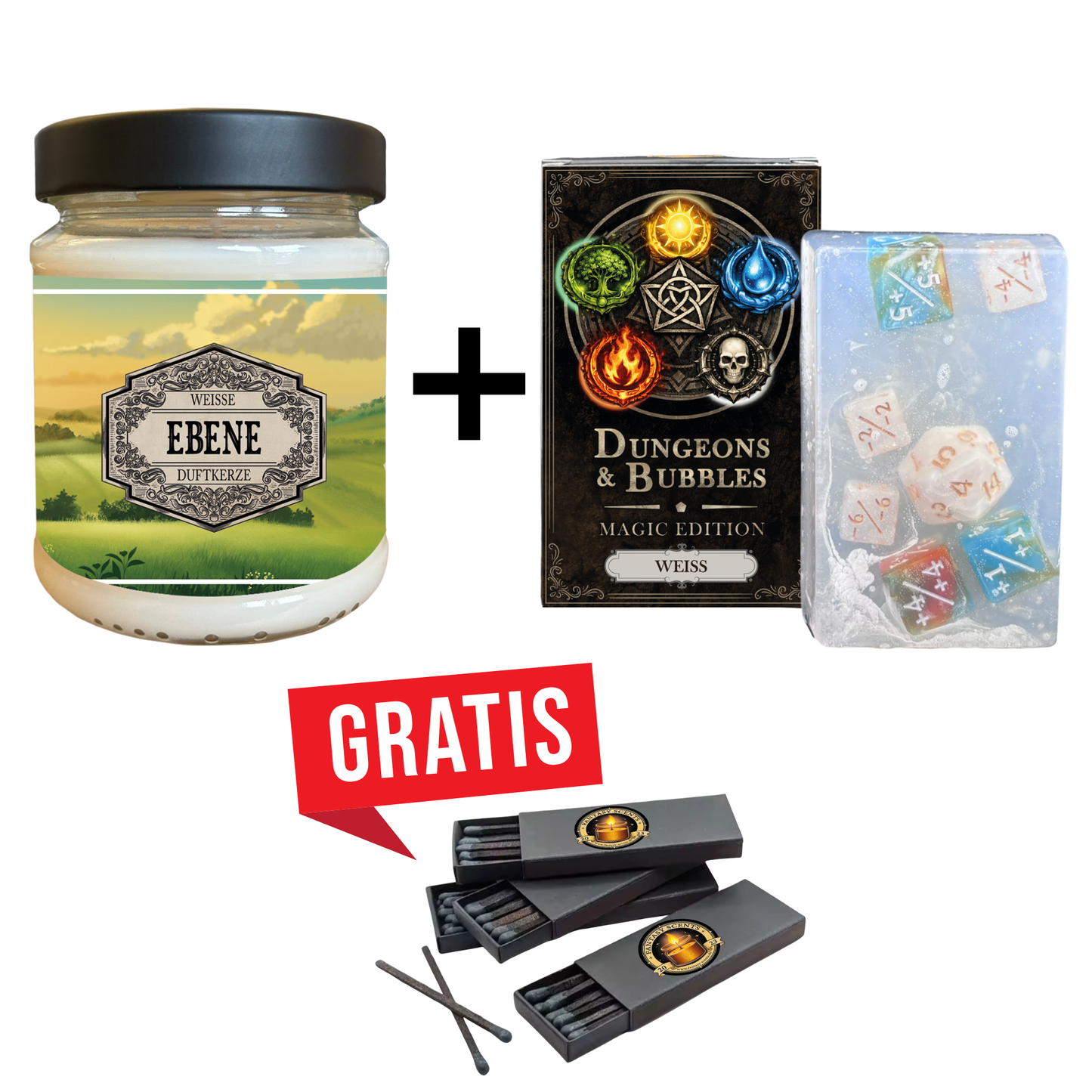 Magic Edition Geschenkset Weiß mit Duftkerze, Seife & Würfeln