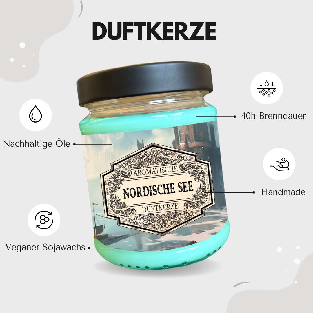 Nordische See Pen and Paper Duftkerze mit W20, Geschenk, Dungeons and Dragons