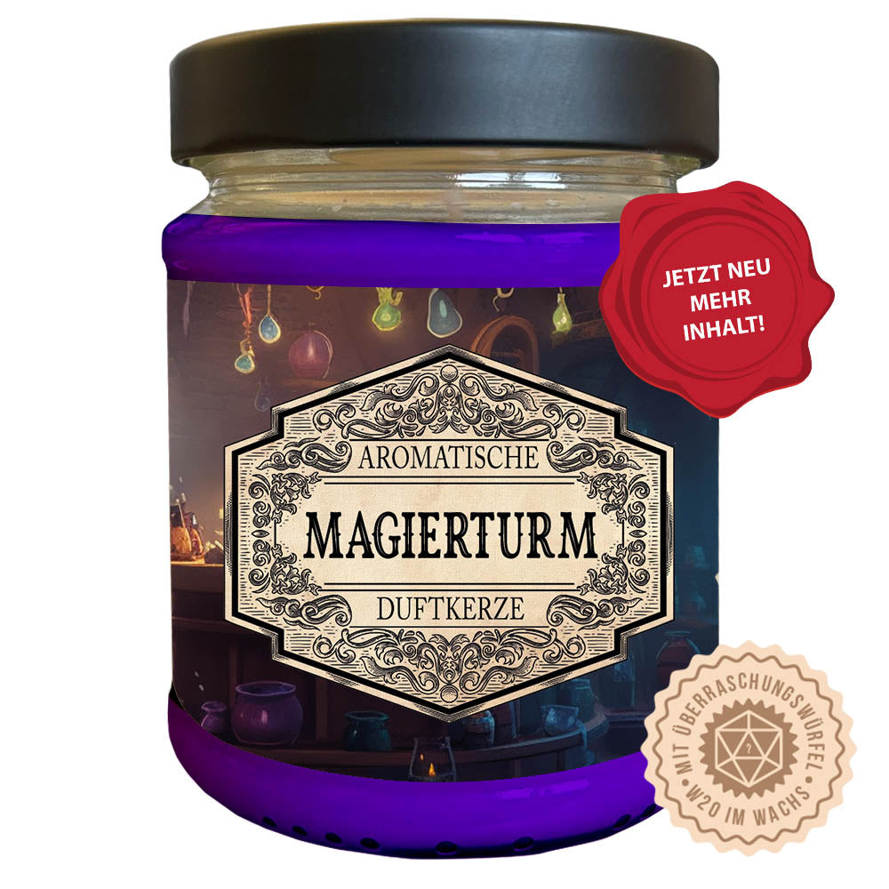 Duftkerze Magierturm mit Überraschung, Pen and Paper Würfel, Fantasy Scents, Geschenkidee
