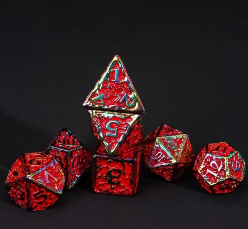 Pen and Paper - Metall Würfel Set - Regenbogen & Rot (Druide)