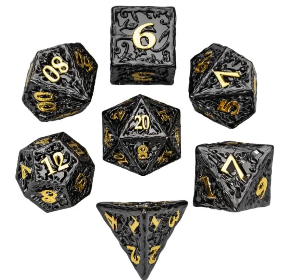 Pen and Paper - Metall Würfel Set - Schwarz/Gold (Druide)