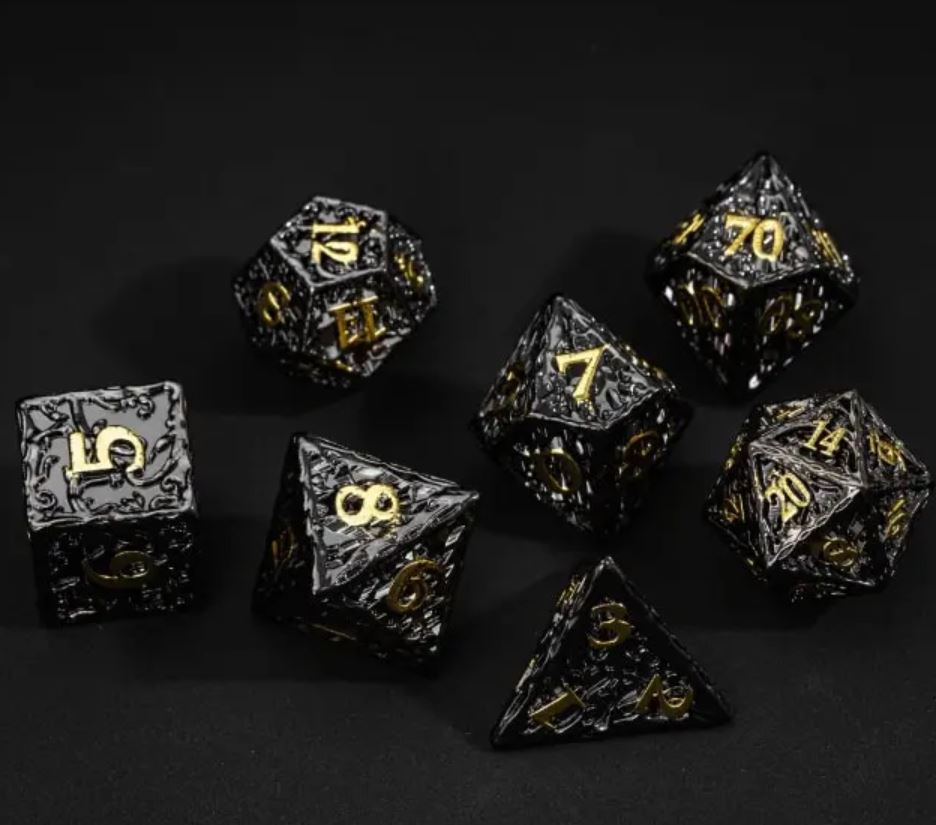 Pen and Paper - Metall Würfel Set - Schwarz/Gold (Druide)