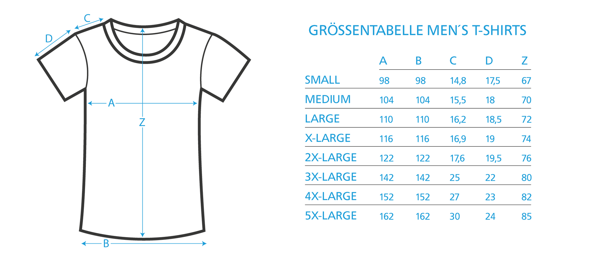 Lootchest Tshirts Größentabelle