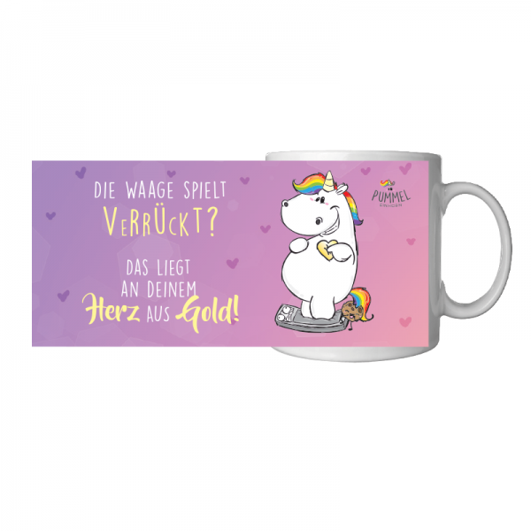 Pummeleinhorn Tasse - Herz aus Gold (Fullprint)